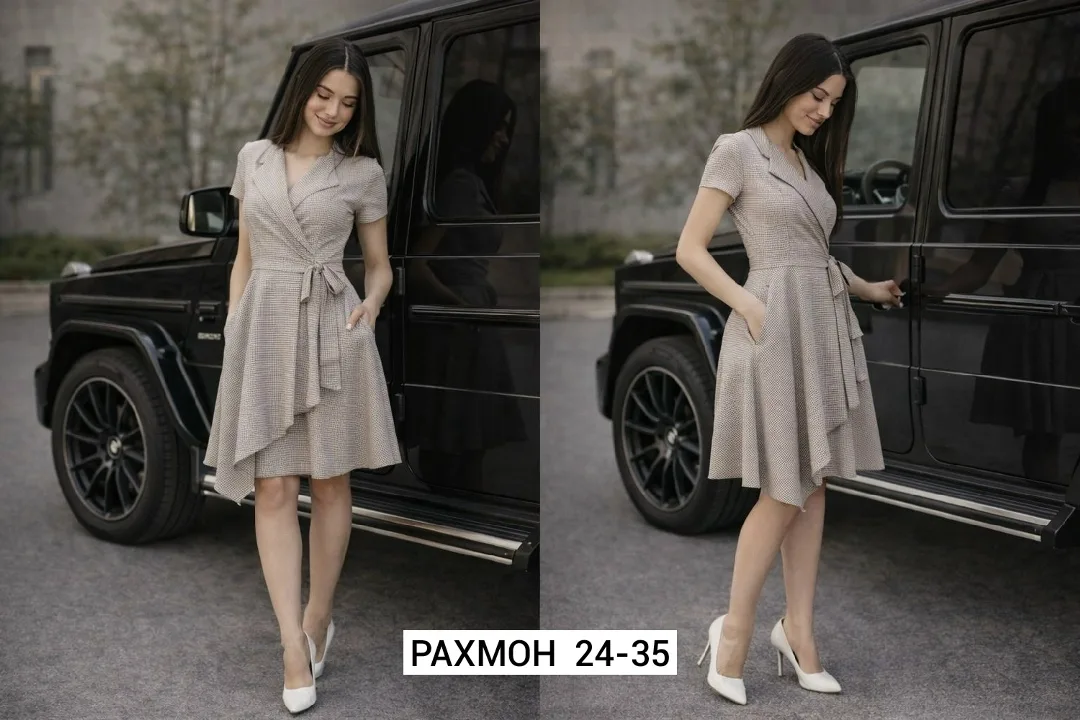 Однотонное платье-запах из ткани хлопок-бязь — фото 3