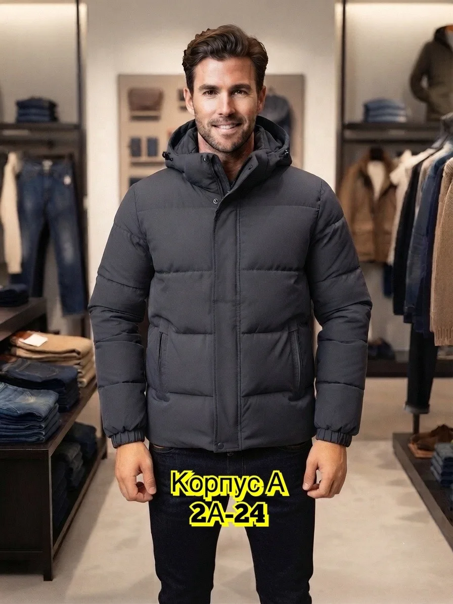Куртка для мужчин на холлофайбере синяя — фото 4