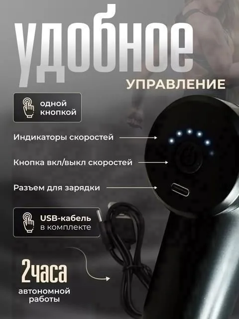 Электрический перкуссионный массажер для тела с 4 насадками - это универсальное устройство, которое поможет вам расслаби — фото 4