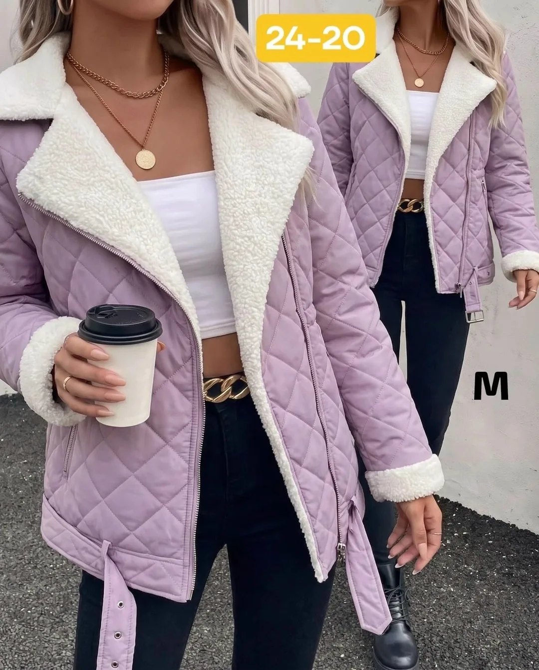 Женская куртка с воротником из мягкой барашковой ткани — фото 2