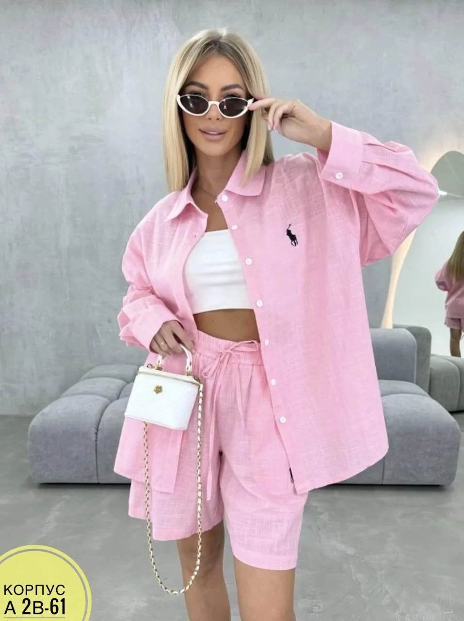 Женский летний костюм с шортами и рубашкой из льна, M, L, XL, с подкладкой, комфор — фото 3