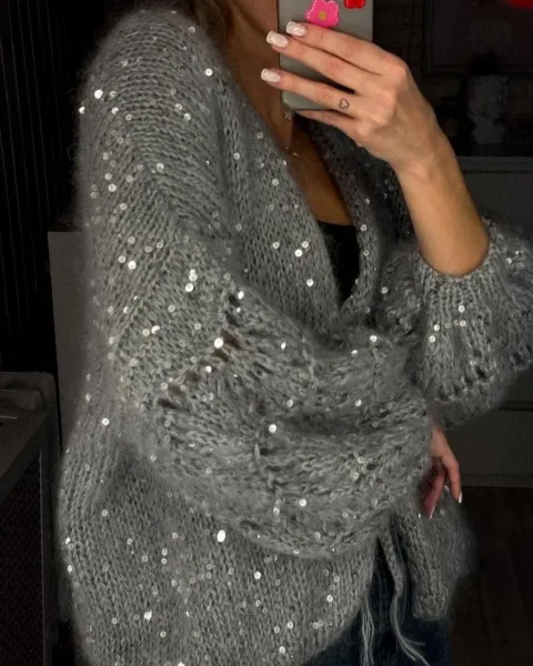 Кардиган, серый/бежевый/черный — фото 8