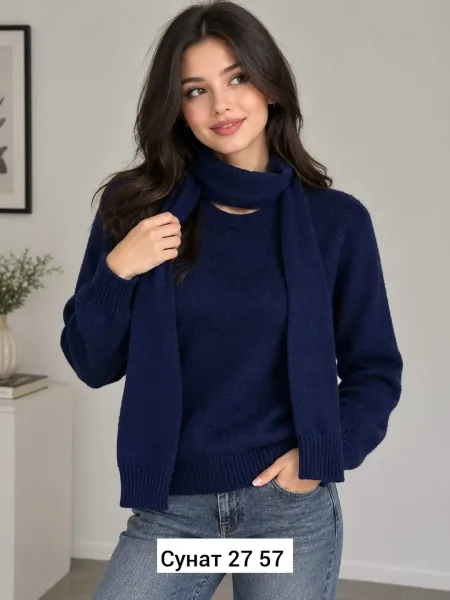 Однотонный свитер с классической вязкой — фото 2