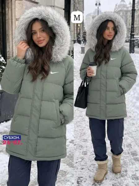 Тёплая двухсторонняя куртка с меховым воротником — фото 1
