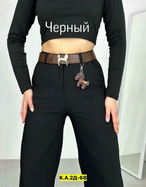 Брюки, ткань, прямые, на резинке, высокая посадка — фото 7