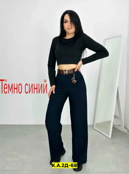 Брюки, ткань, прямые, на резинке, высокая посадка — фото 8