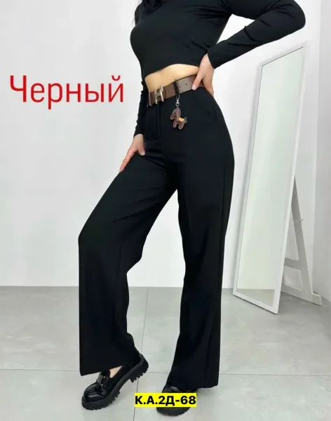 Брюки, ткань, прямые, на резинке, высокая посадка — фото 10