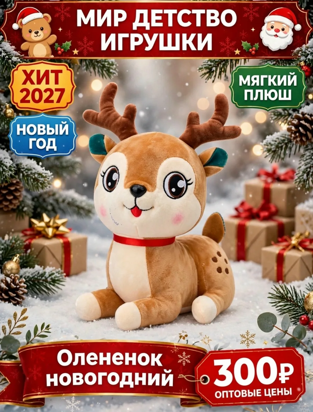 Оленёнок Новогодний — Мягкая игрушка — фото 1