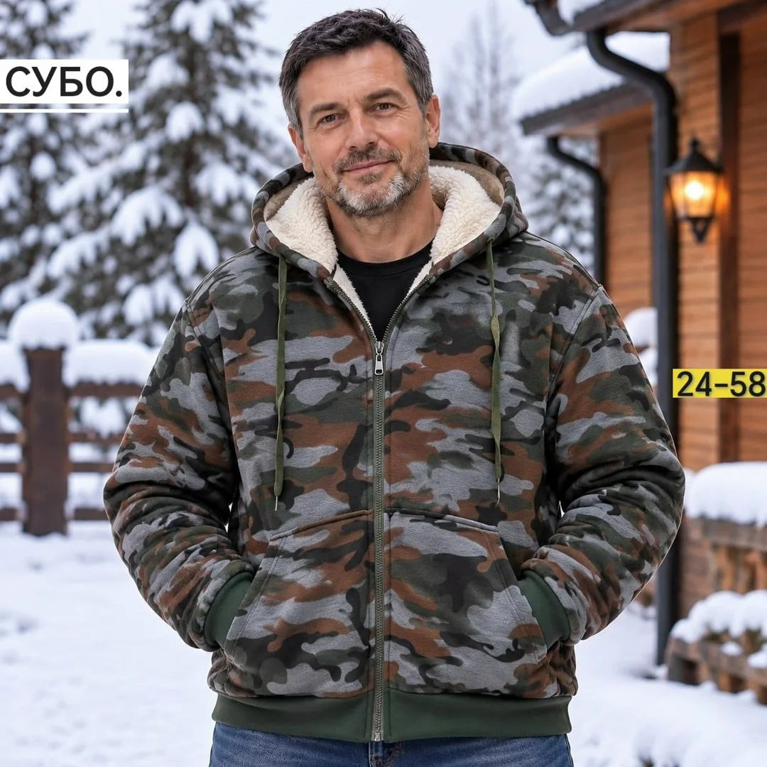 Утеплённая флисовая толстовка с меховым воротником и капюшоном — фото 2