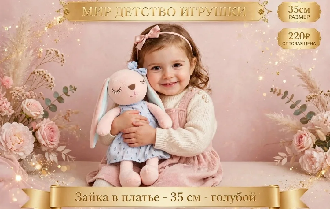 Плюшевая зайка спящая в платье с бантиком на ушке — фото 2