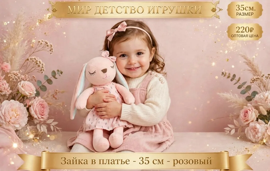 Плюшевая зайка спящая в платье с бантиком на ушке — фото 3