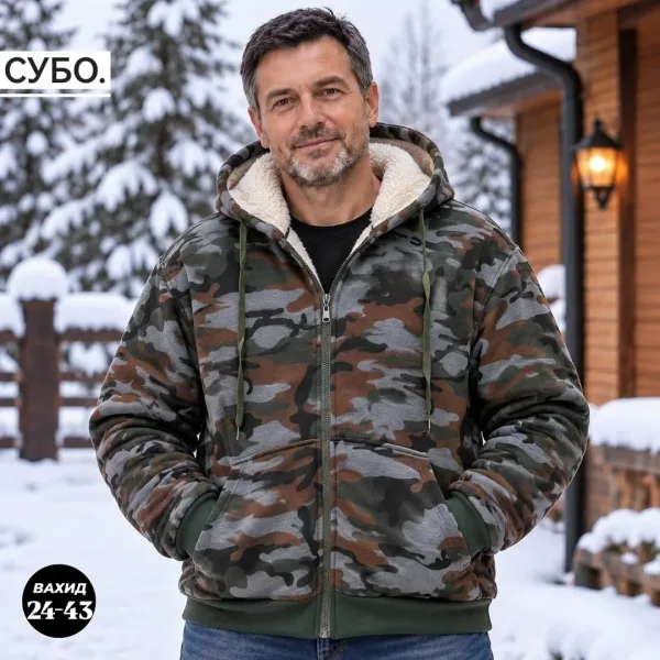 Утеплённая флисовая толстовка с меховым воротником и капюшоном — фото 1
