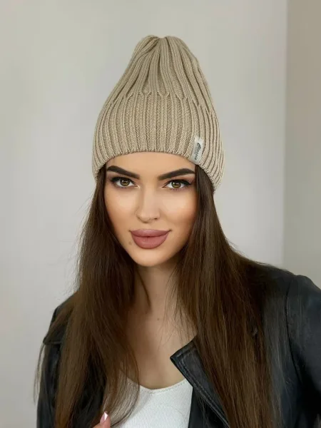 Женская шапка бини из смесовой ткани шерсть-акрил — фото 5