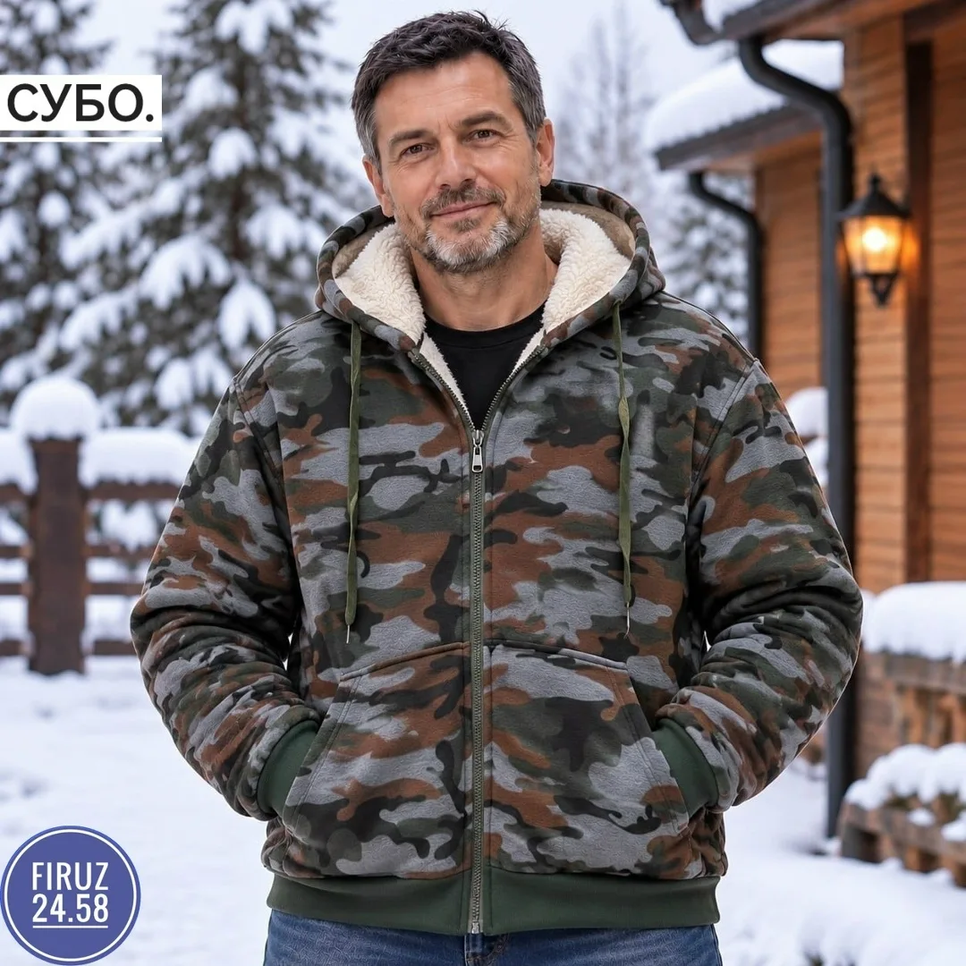 Утеплённая флисовая толстовка с меховым воротником и капюшоном — фото 2