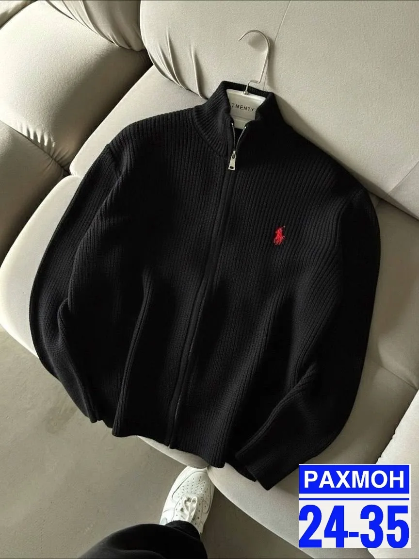 Мужской свитер на молнии с вышивкой, подходит для повседневного образа Синий — фото 1