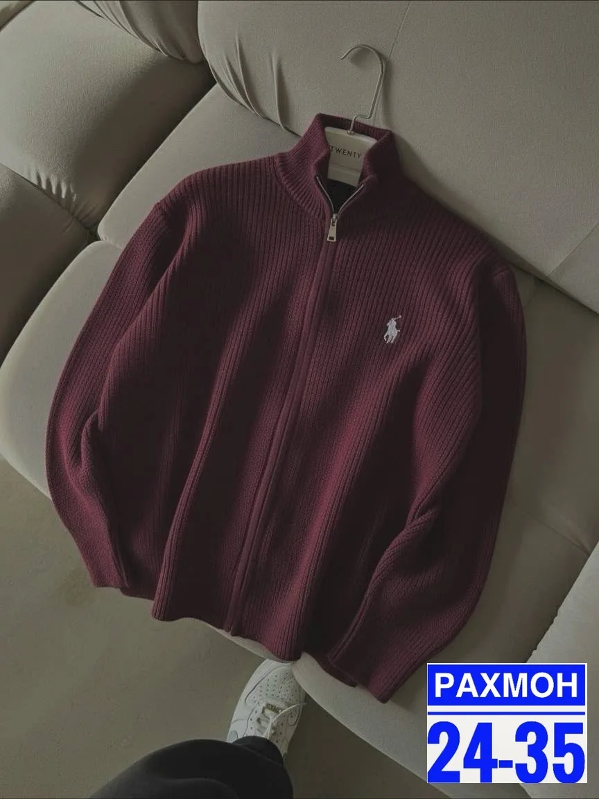 Мужской свитер на молнии с вышивкой, подходит для повседневного образа Синий — фото 3