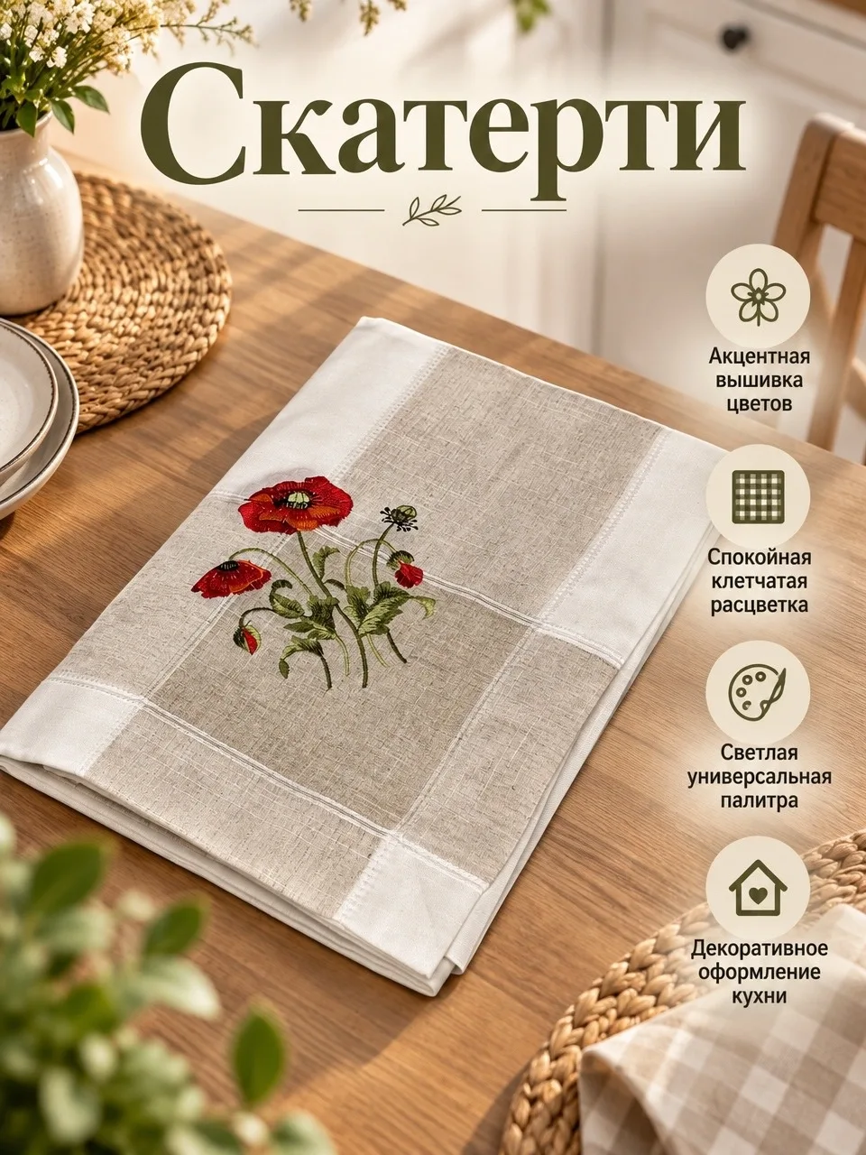 Скатерть лён с вышивкой качество очень хорошее с добавкой с полеэстер стирается хорошо в подарочной сумке — фото 7