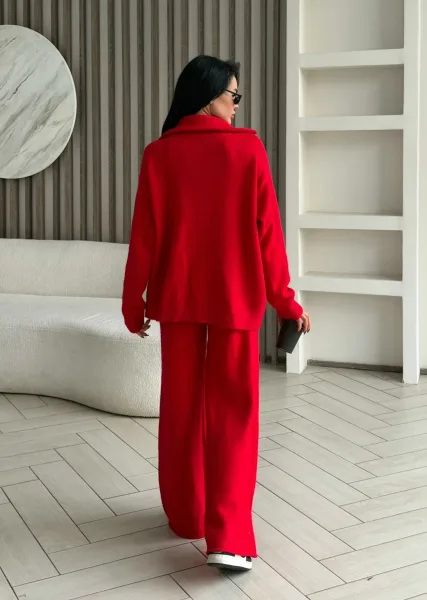 Трикотажный костюм с кардиганом oversize на молнии и брюками — фото 7