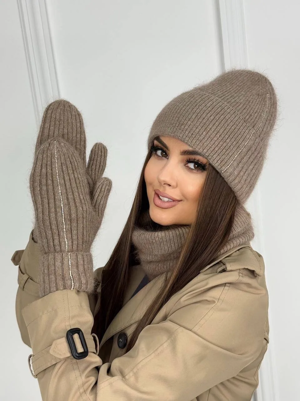 Комплект шапка снуд перчатки — фото 1