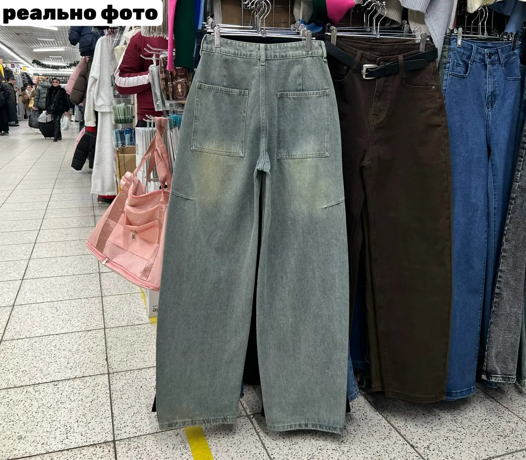 Широкие джинсы багги из натурального хлопка — фото 7