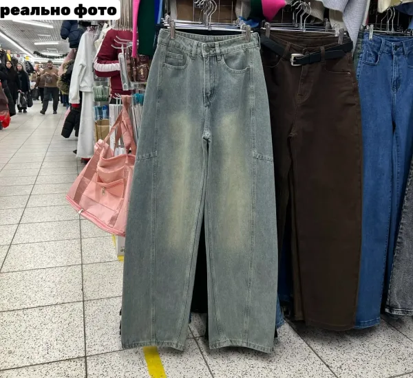 Широкие джинсы багги из натурального хлопка — фото 6