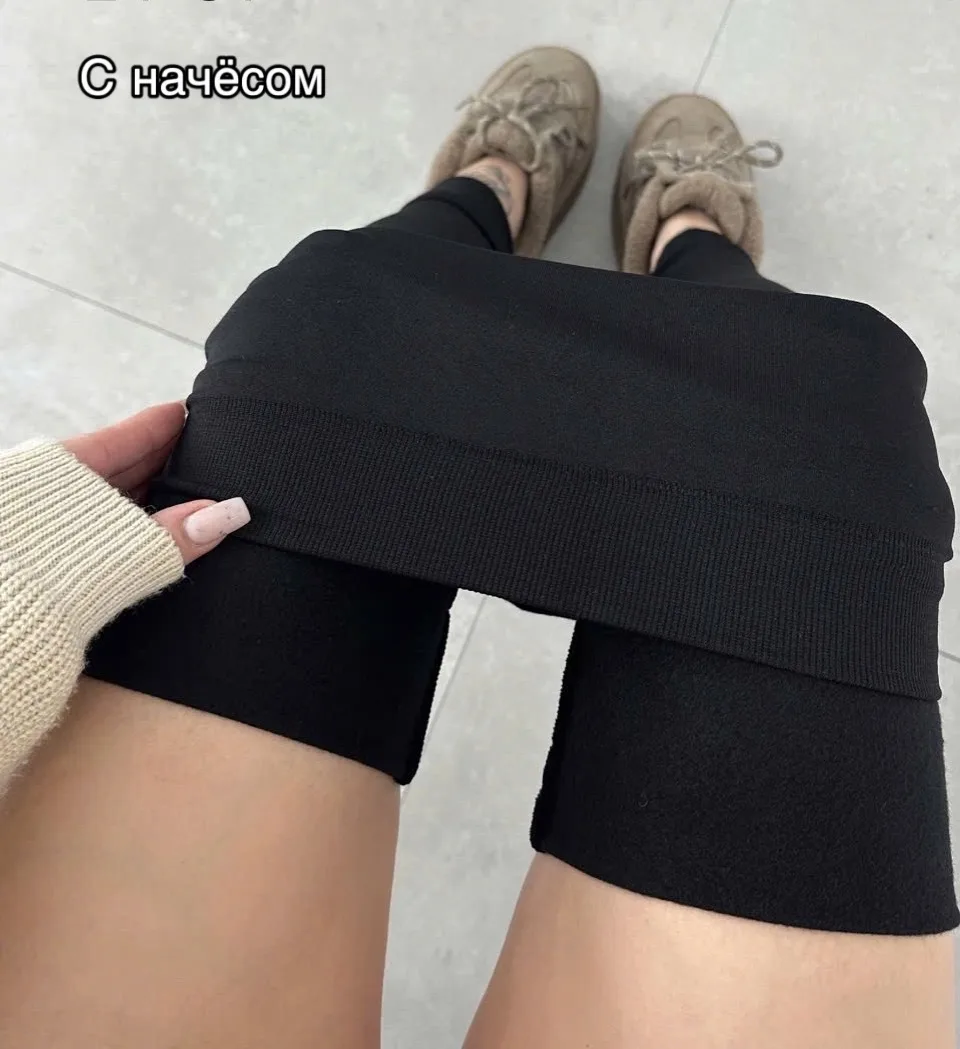 Тёплые лосины из ткани бамбук с начёсом, хорошо тянущиеся, подходят — фото 1