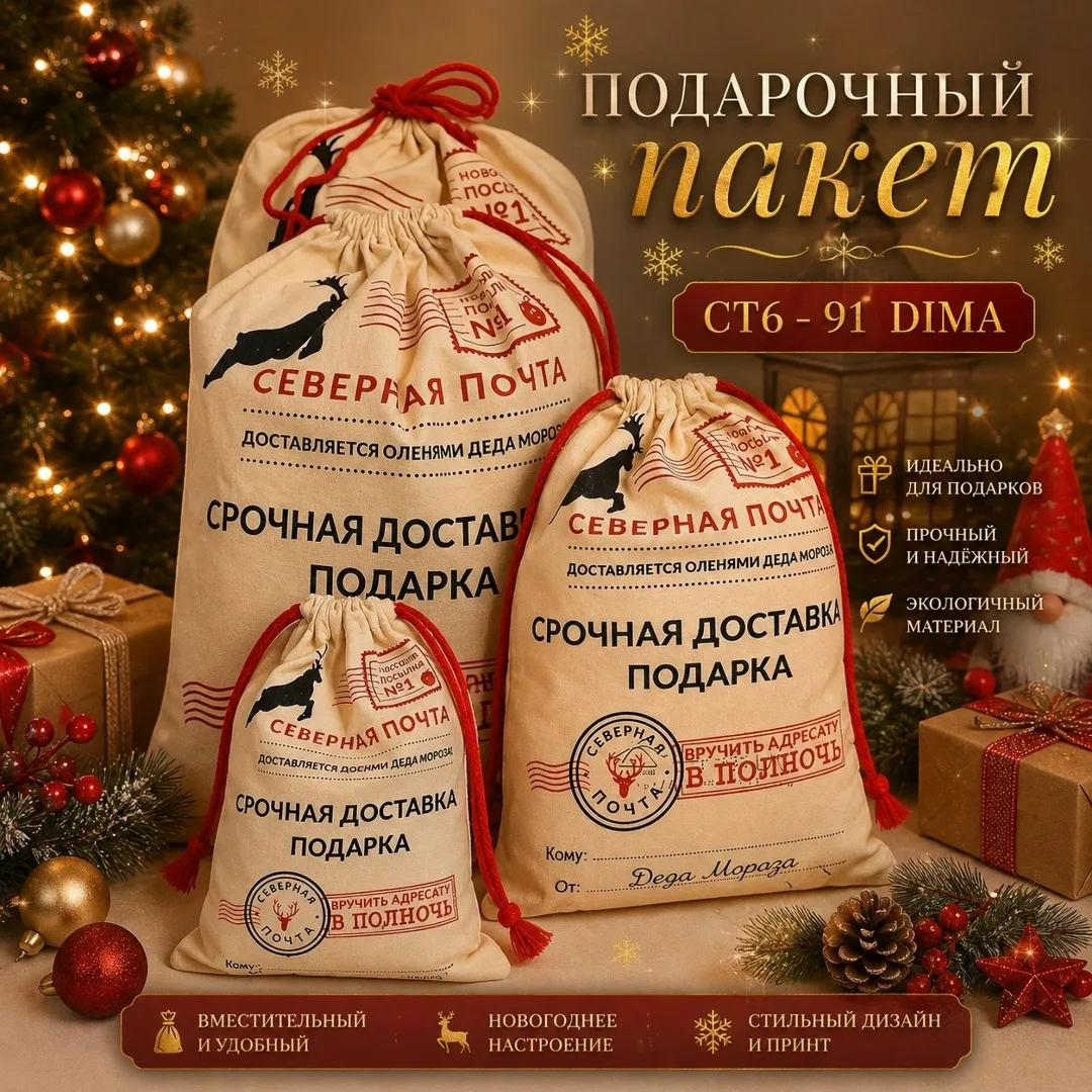 МЕШОК ДНЯ НОВОГОДНИЕ ПОДАРОК — фото 1