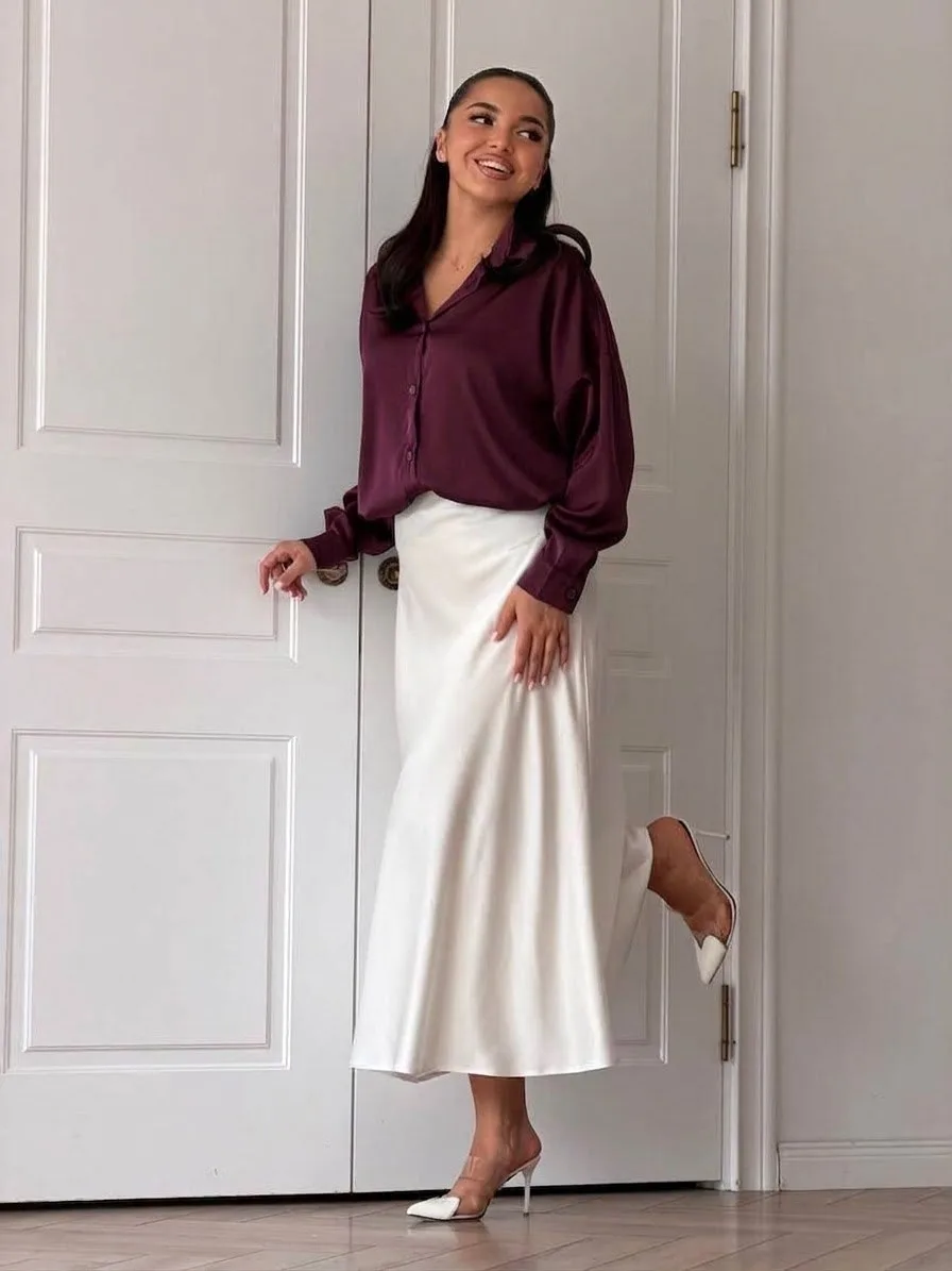 Элегантная атласная рубашка с благородным блеском — фото 7