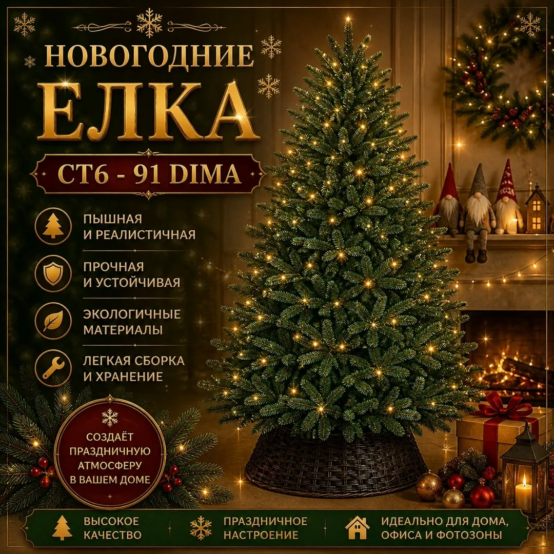 Новогодняя ёлка с гирляндой и сосновыми шишками — фото 2
