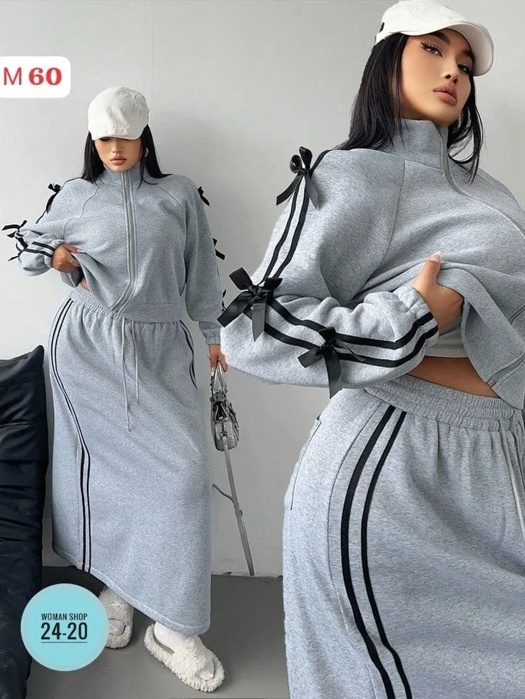 Тёплый комплект из бомбера и юбки из двухнитки на флисе — фото 3