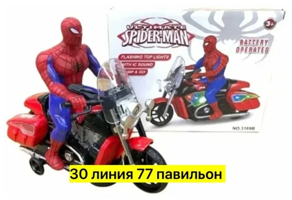 Яркая музыкальная игрушка супергероя на мотоцикле из безопасного пластика с изменяющимся цветом и вращающимися колесами — фото 4