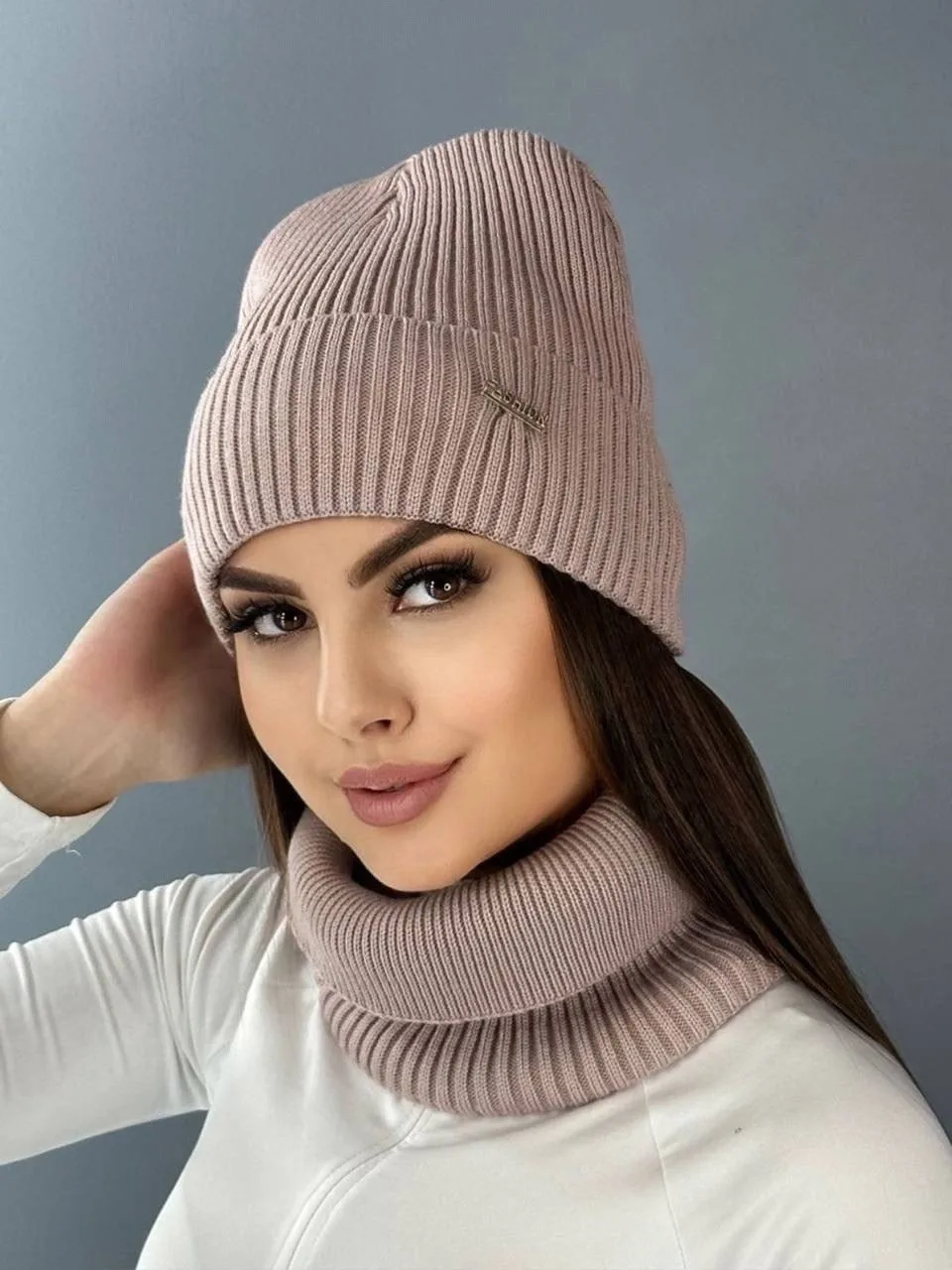 Шапка-снуд с подкладкой из шерсти и акрила — фото 1