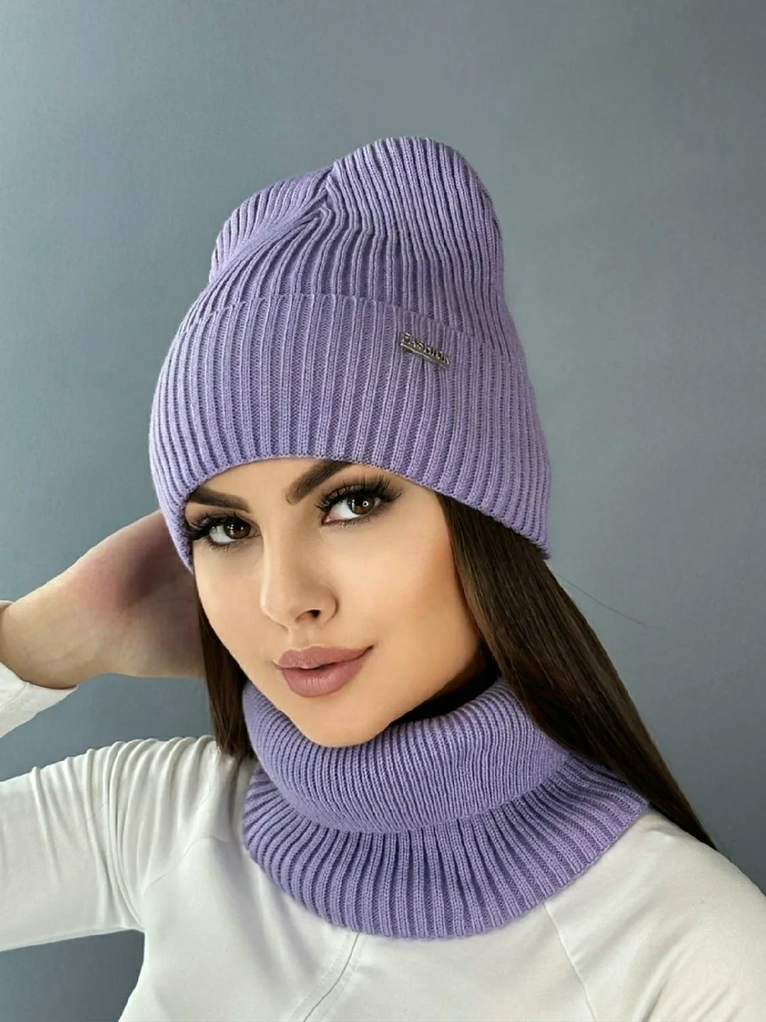 Шапка-снуд с подкладкой из шерсти и акрила — фото 3