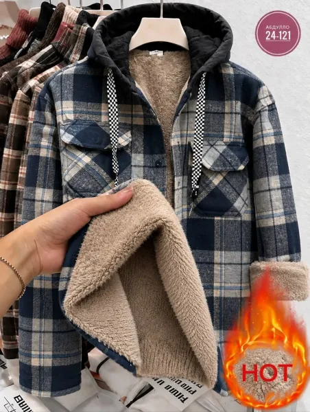 Рубашка с капюшоном кашемир с мехом UNISEX — фото 5