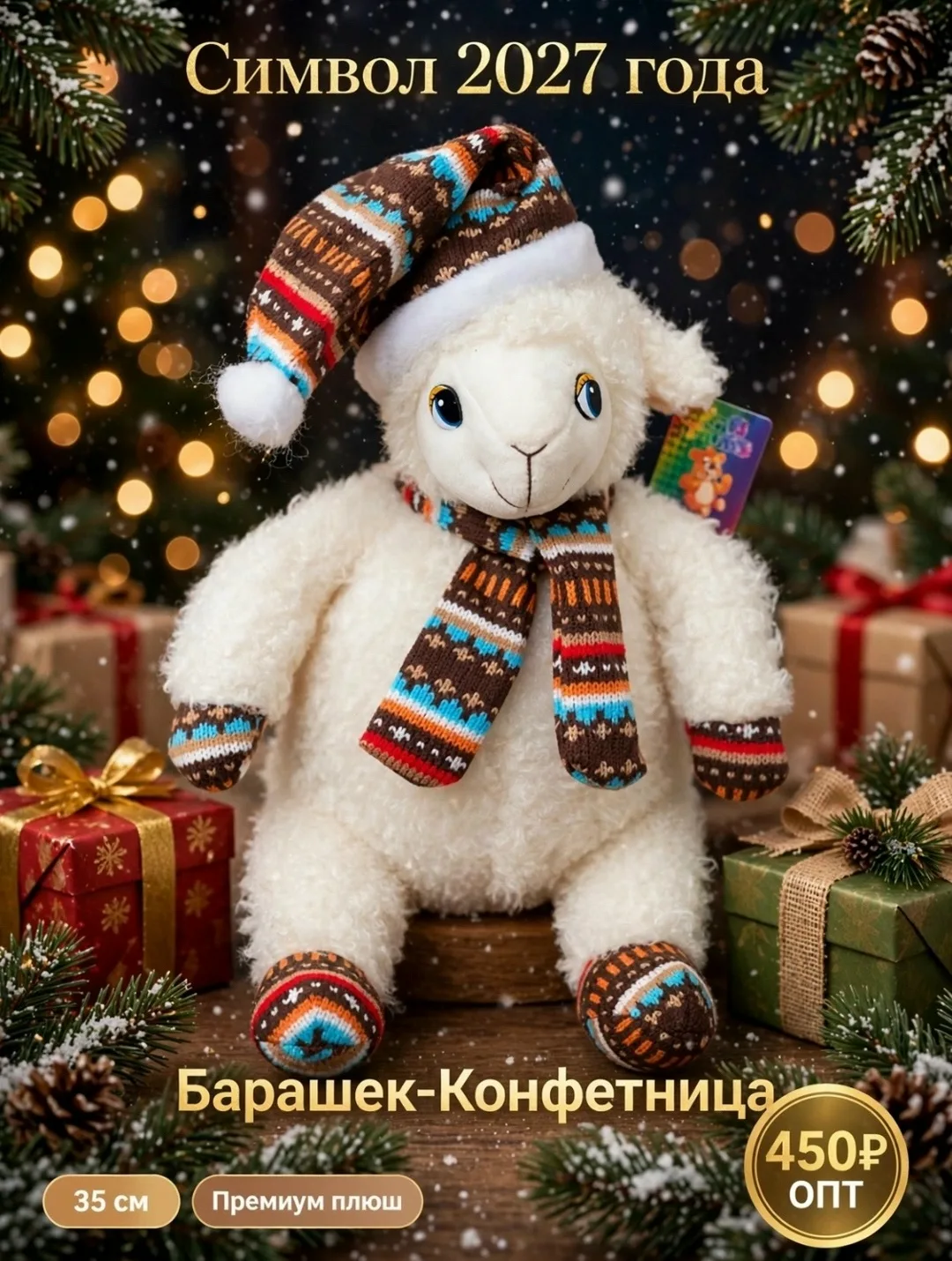 Мягкая игрушка овечка конфетница — фото 1