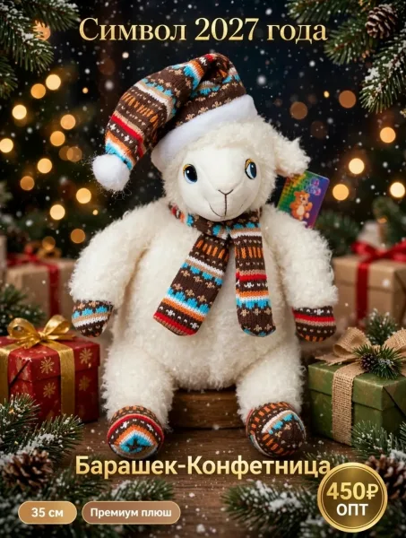 Мягкая игрушка овечка конфетница — фото 1