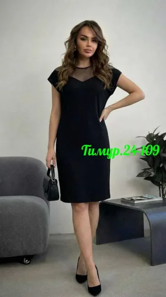 Платье из ткани крепун с элементами сетки Крепун + сетка — фото 3