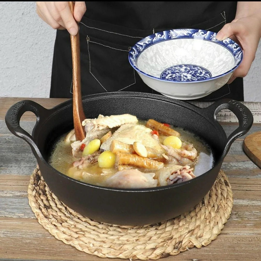 Кастрюля для тушения с деревянной крышкой, антипригарная кастрюля для супа, посуда, чугунная кастрюля для рамэна — фото 4