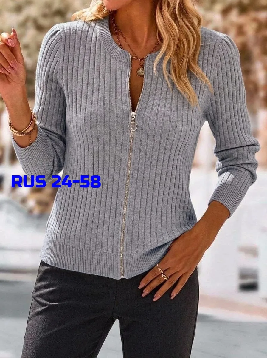 Женский трикотажный кардиган в рубчик на молнии — фото 4