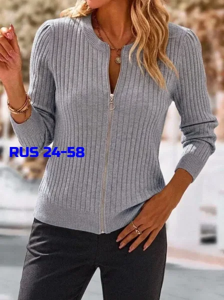Женский трикотажный кардиган в рубчик на молнии — фото 4
