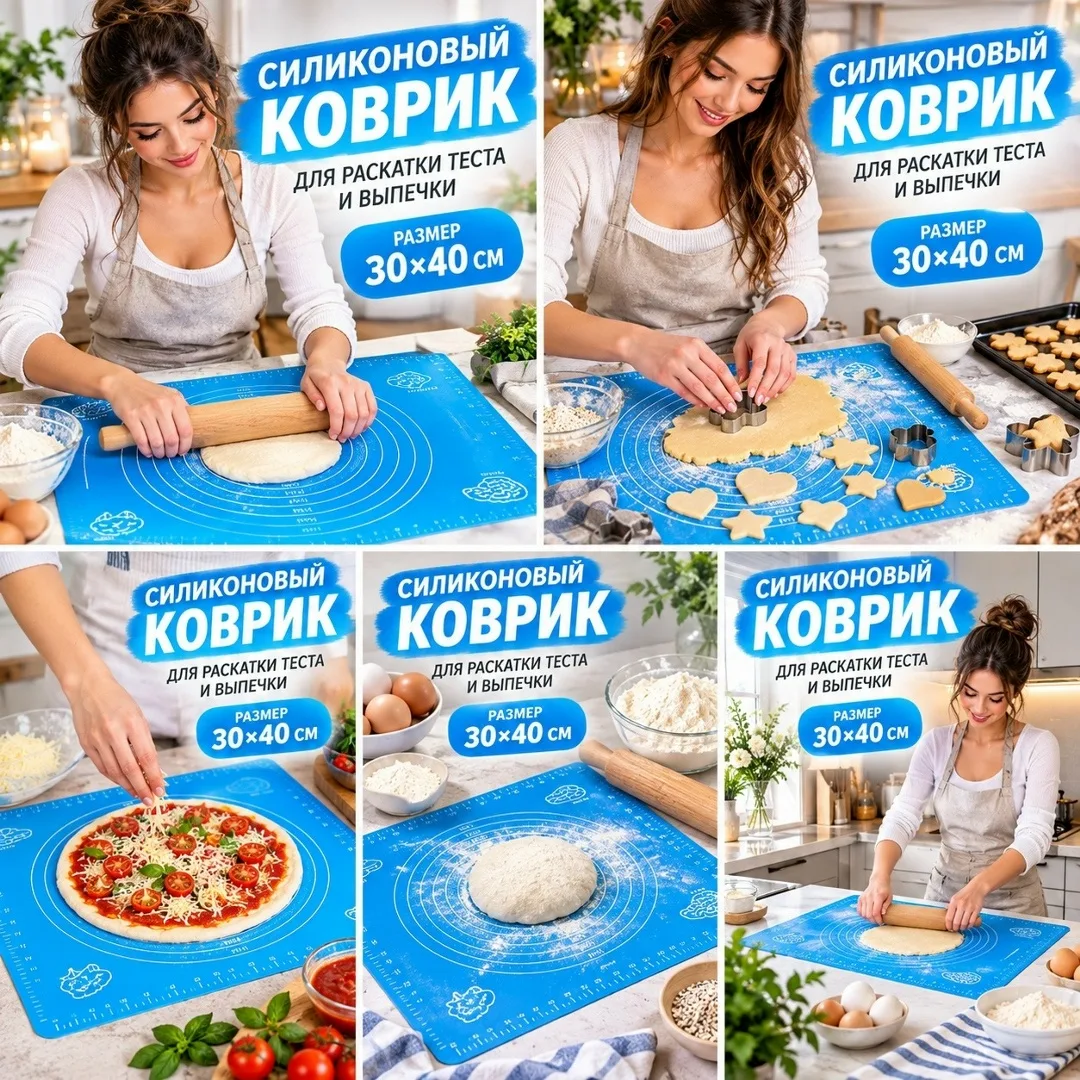 Силиконовый коврик для раскатки теста и выпечки