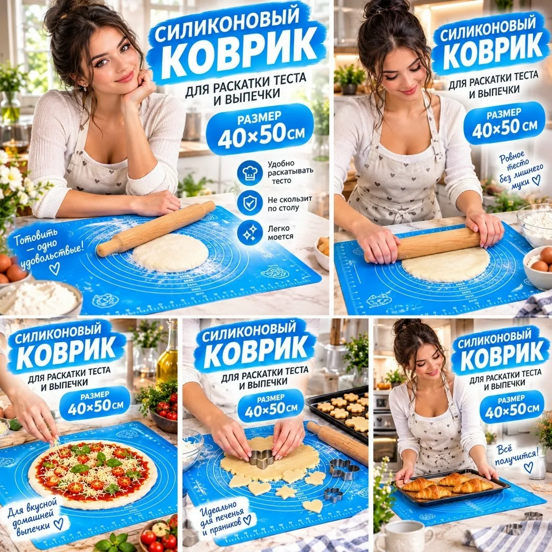 Силиконовый коврик для раскатки теста и выпечки