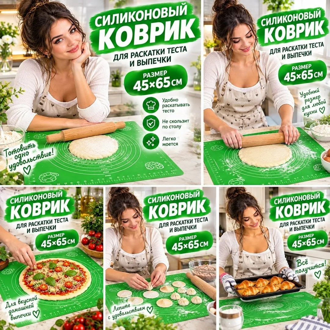 Силиконовый коврик для раскатки теста и выпечки