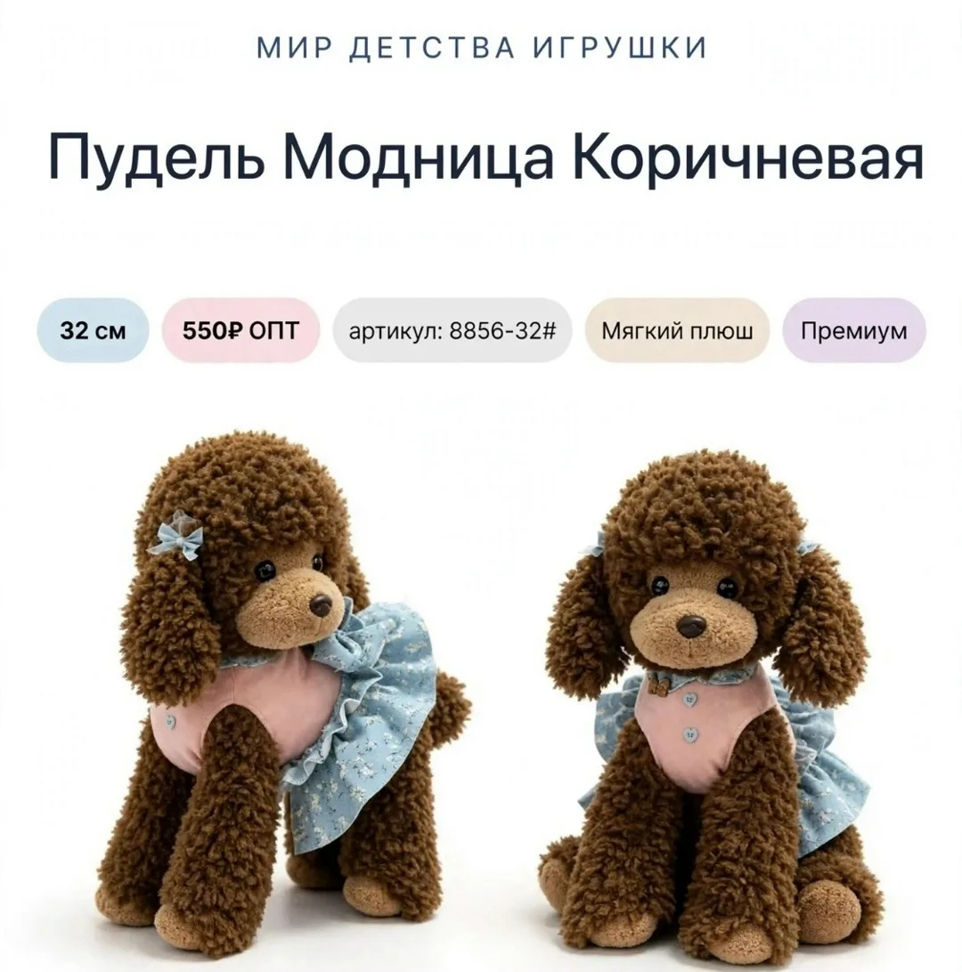 Мягкая игрушка собака пудель с шариком наполнения — фото 5