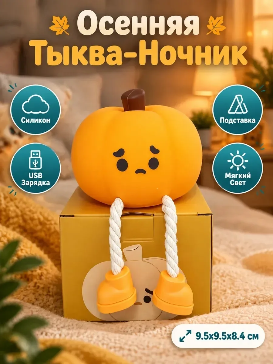 Силиконовая тыква-светильник ночник, антистресс и подставка для телефона — фото 1