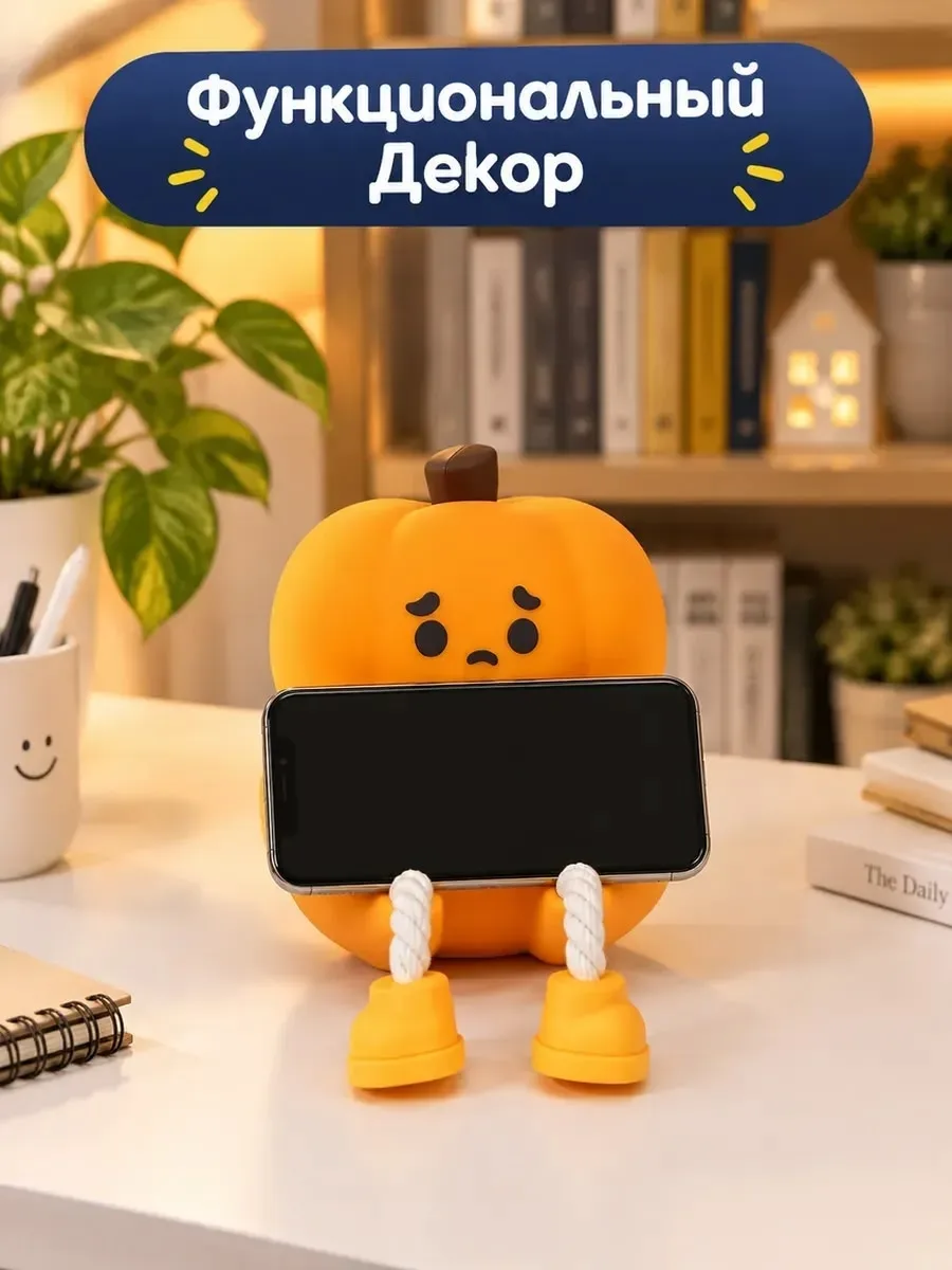 Силиконовая тыква-светильник ночник, антистресс и подставка для телефона — фото 6