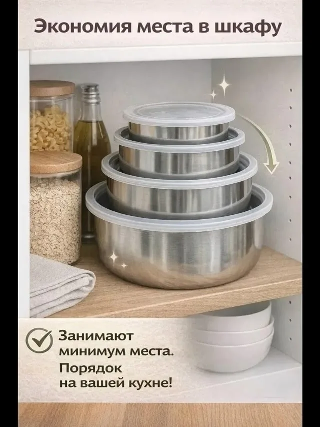 Набор металлических салатников, лён — фото 4