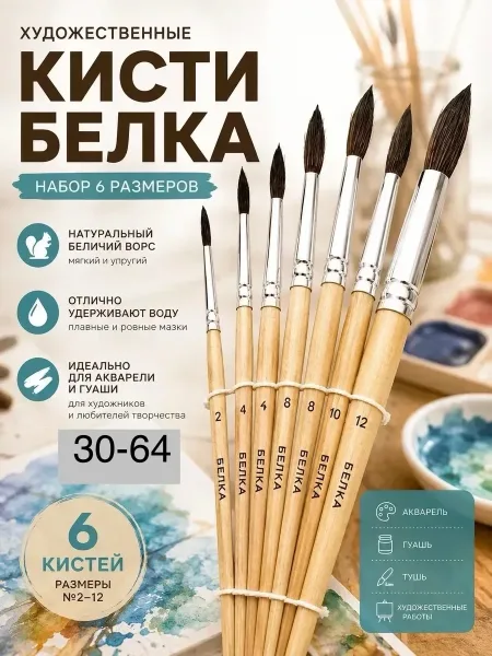 Набор кистей белка для акварели и гуаши Кисти — фото 1