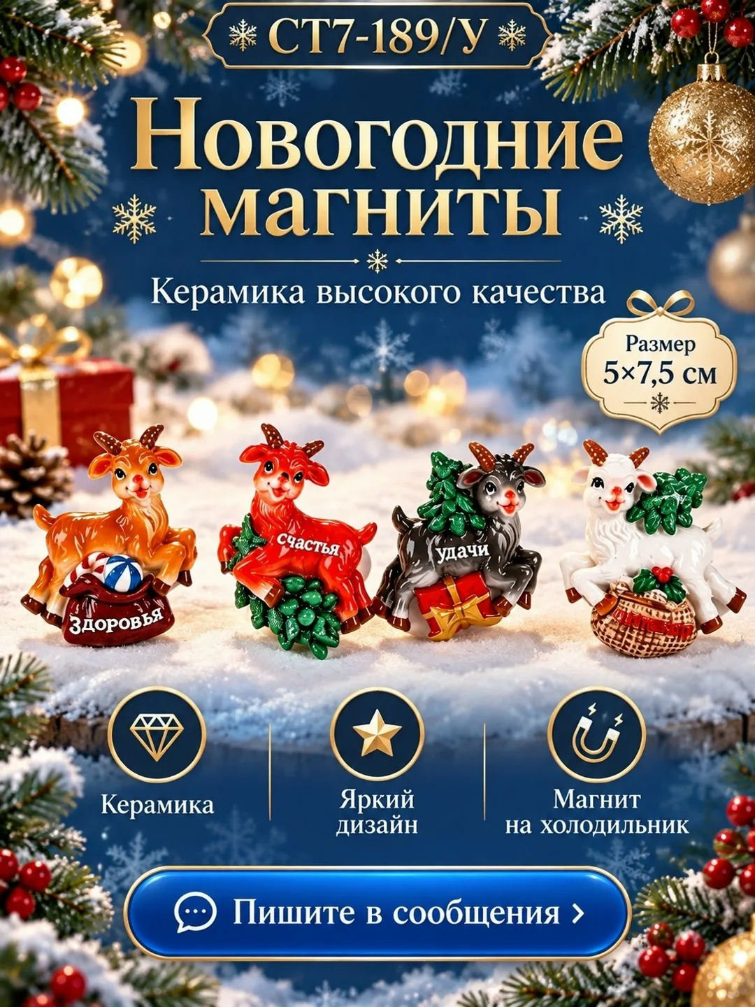 Новогодний керамический магнит на холодильник см Подарок и декор — фото 1