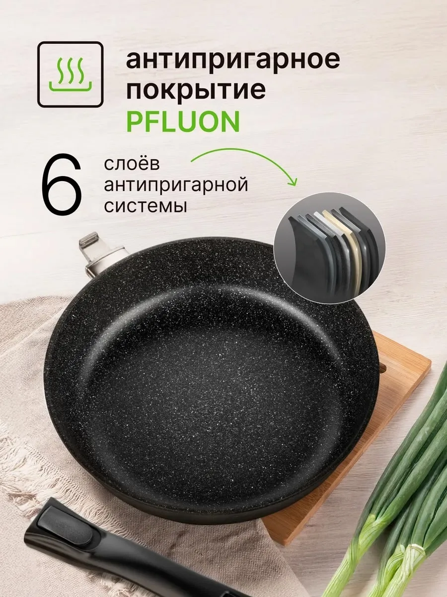 Сковорода Владимир со съёмной ручкой и крышкой — фото 2